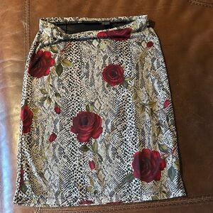 Express Red and Black Floral Pencil Skirt